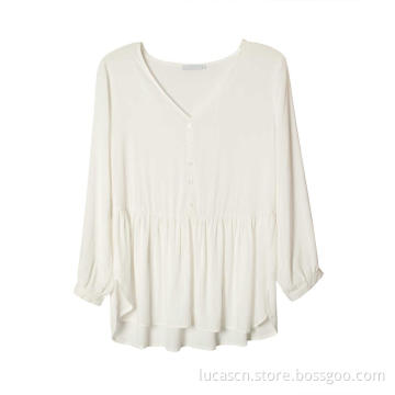 Women's Loose Ruffle Hem Short Sleeve High Low Peplum Blouse Top